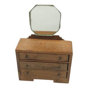 Wooden Dollhouse Mirrored Dresser Vintage 1950s Two Knob Pull Out Three Drawers